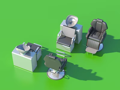 Barber Shop Commercial Equipment Including Barber Chairs Shampoo Stations And Tool Tables 3d model