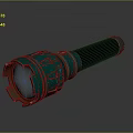 Green Metal Flashlight With Vintage Design Detailed Surface And Black Grip For Tactical Use
