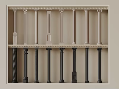 Various Architectural Columns Display On Upper And Lower Shelves With Classic Design 3d model
