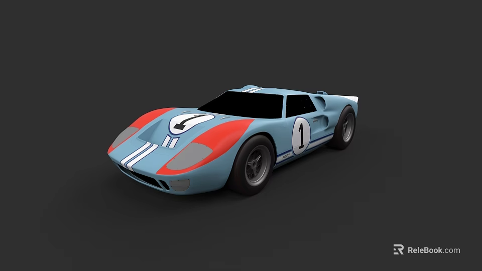 Blue Race Car With Red White Stripes And Number 1 Vintage Design 3d model 