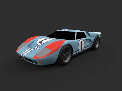 Blue Race Car With Red White Stripes And Number 1 Vintage Design 3d model