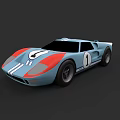 Blue Race Car With Red White Stripes And Number 1 Vintage Design