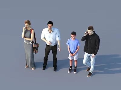 Group of People Standing Together With Different Ages And Casual Clothing 3d model