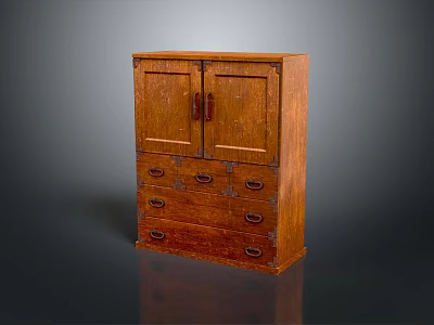 Solid Wooden Entryway Side Cabinet with Double Doors and Multiple Drawers 3d model