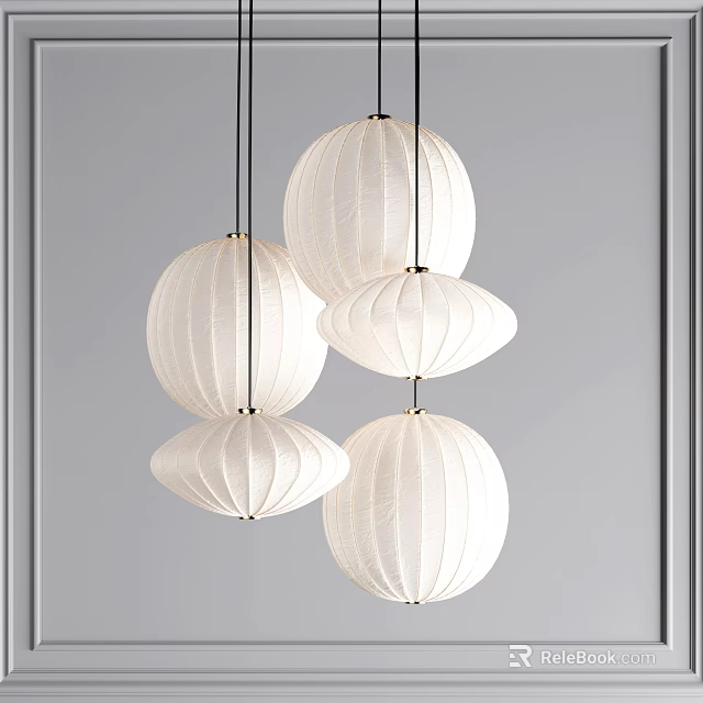 White Spherical And Petal Shaped Hanging Pendant Lights With Modern Minimalist Fabric Design 3d model 