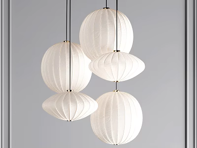 White Spherical And Petal Shaped Hanging Pendant Lights With Modern Minimalist Fabric Design 3d model