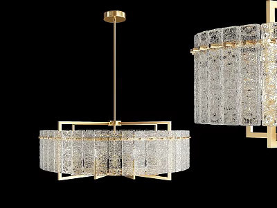 Elegant Gold Frame Crystal Pendant Light with Modern Design and Glass Shades 3d model