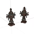 Antique Carved Brass Decorative Ornament Set With Lid Animal Decorations And Intricate Base Design