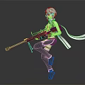 Anime Style Female Character With Sniper Rifle And Turquoise Hair