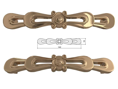 Golden Ornate Door Handle With Intricate Carvings Central Circular Accent And Size Details 3d model