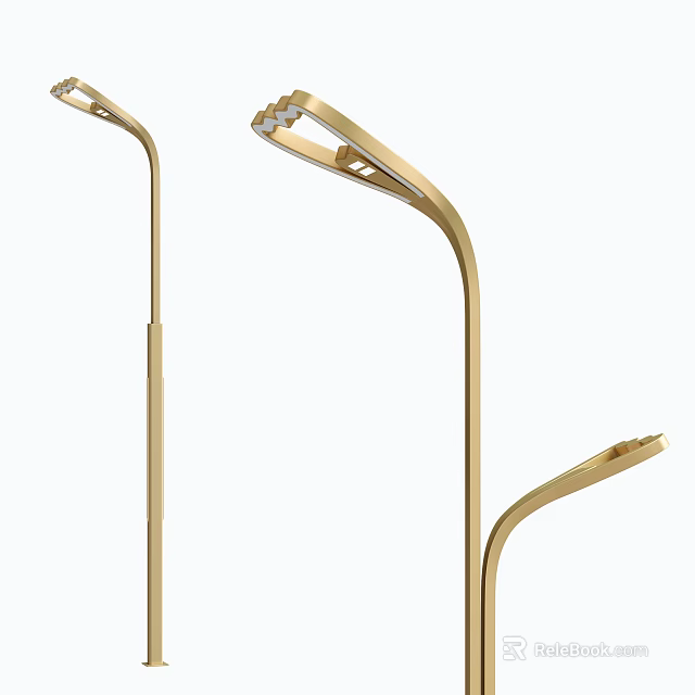 Modern Outdoor Lights With Golden Curved Pole And LED Head Design 3d model 