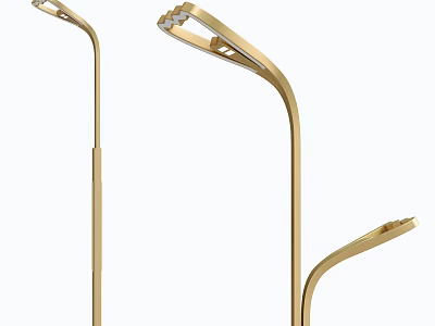 Modern Outdoor Lights With Golden Curved Pole And LED Head Design 3d model