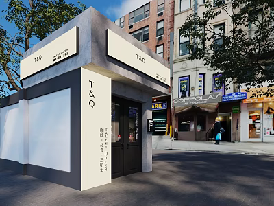 Modern Minimalist Street Cafe Small Building With Clean Facade And TQ Signage 3d model