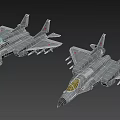 Two Gray Military Fighter Jets With Red Star Markings And Weapon Attachments 3d model