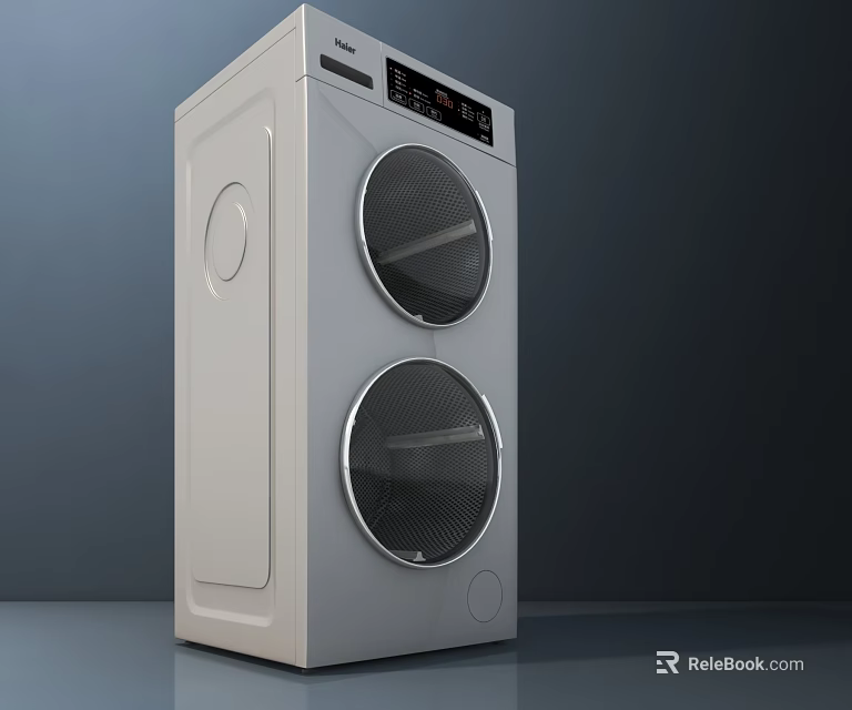 White Double Drum Washing Machine With Modern Design And Control Panel 3d model 