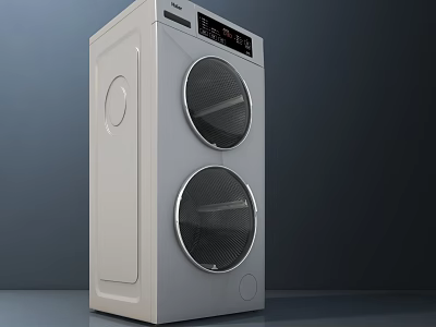 White Double Drum Washing Machine With Modern Design And Control Panel 3d model
