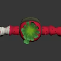 Muscular Strawberry Game Character With Green Leaf Hair Angry Expression Black Belt Bandaged Hands