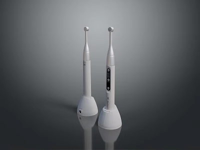 White Electric Toothbrushes With Base And Digital Display On Dark Surface 3d model