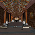 Traditional Religious Temple Interior With Painted Ceiling Columns And Stone Lions