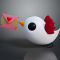 Cute White Bird with Red Wings and Orange Beak Holding Pink Envelope with Red Heart