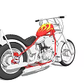 Classic Yellow Red Flame Motorcycle with Black Seat Silver Engine and Black Tires