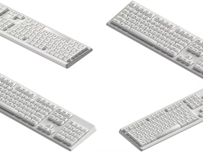 Four White Computer Keyboards Arranged On Clean White Background For 3d model
