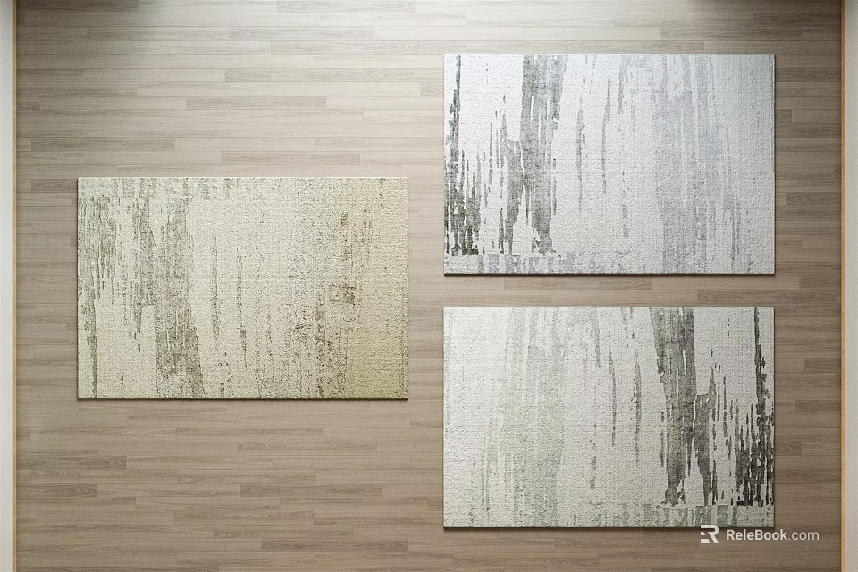 Square Rugs with Modern Textured Patterns in Beige Light Gray Dark Gray on Wooden Floor 3d model 