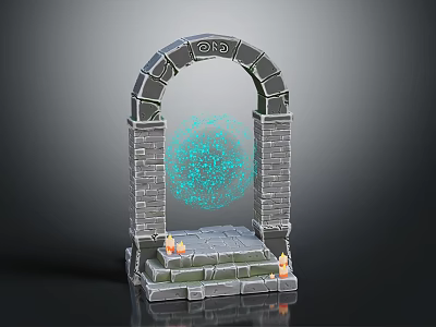 Ancient Stone Archway Scene Component With Mystical Blue Particle Effect Stone Steps And Burning Torches 3d model