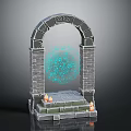 Ancient Stone Archway Scene Component With Mystical Blue Particle Effect Stone Steps And Burning Torches