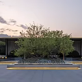 Modern Building Exterior Wall Design With Ambient Lighting And Courtyard Greenery