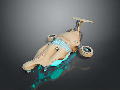 Futuristic Sci Fi Vehicle with Brown Exterior Blue Glowing Elements and Round Thrusters 3d model