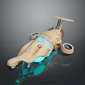 Futuristic Sci Fi Vehicle with Brown Exterior Blue Glowing Elements and Round Thrusters