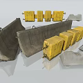 Road Safety Facilities Including Yellow Barricade Blocks Concrete Structures And Traffic Control Devices 3d model