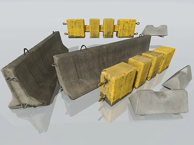 Road Safety Facilities Including Yellow Barricade Blocks Concrete Structures And Traffic Control Devices 3d model