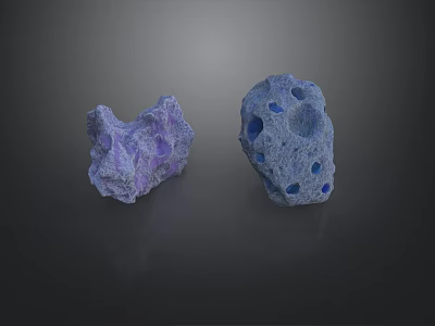 Purple and Blue Rockery Stones with Decorative Hollow Surface Holes Detail 3d model