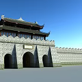 Ancient Architecture Showcasing City Gate Tower And Extended City Wall With Traditional Roof And Watchtower