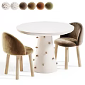 Lovely Cream White Round Dining Table With Patterned Upholstered Chairs Set For Cozy Kids Room