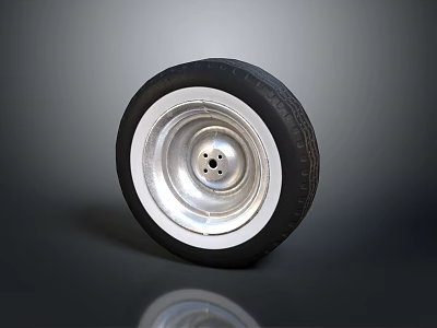 Black Car Tire With Silver Metal Rim And Shiny Reflection On Dark Surface 3d model