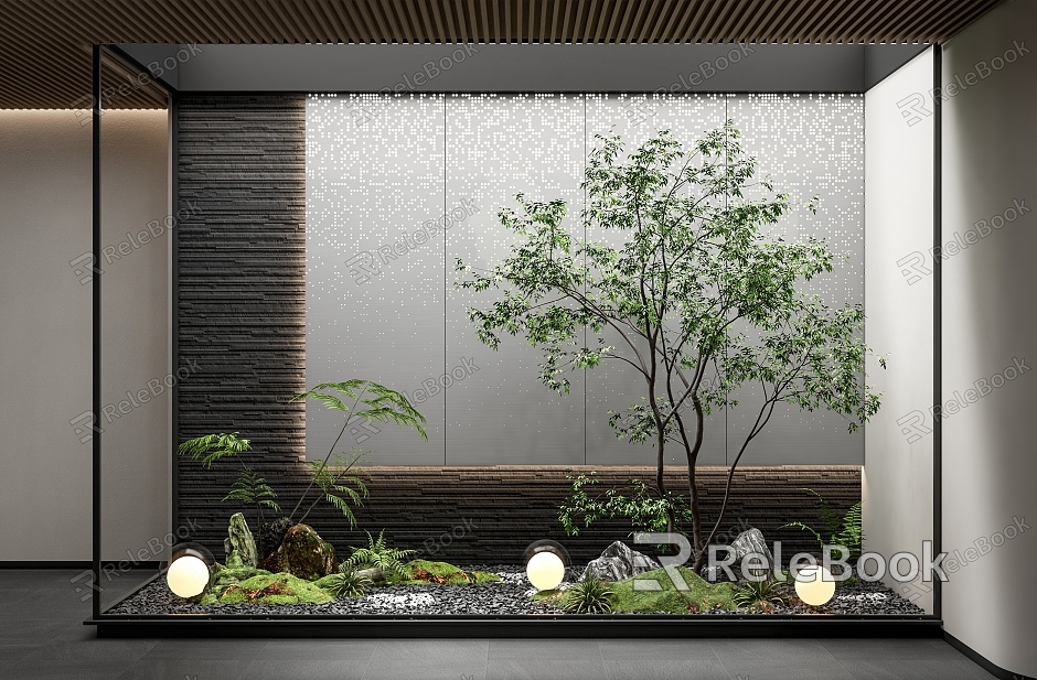 Modern landscape sketch interior landscape landscaping courtyard sketch landscape tree plant combination rubble background wall punching plate model