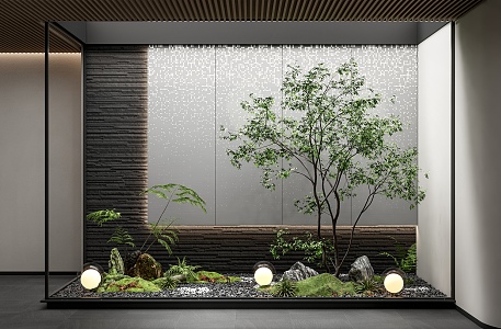 Modern landscape sketch interior landscape landscaping courtyard sketch landscape tree plant combination rubble background wall punching plate 3d model