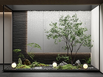 Modern landscape sketch interior landscape landscaping courtyard sketch landscape tree plant combination rubble background wall punching plate 3d model