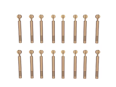 Sixteen Gold Cylindrical Hardware Tools With Round Top And Ring Pattern 3d model