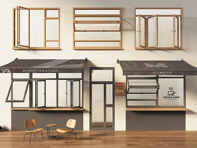 Elegant Modern Awning Design With Wooden Window Frames And Storefront Details 3d model