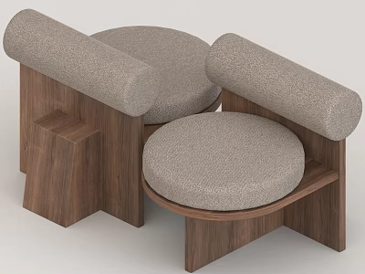 Modern Wooden Stools With Light Gray Fabric Seats And Curved Armrests 3d model