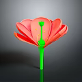 Vibrant Pink Flower With Green Stem Pistil And Yellow Dots On Gray Background