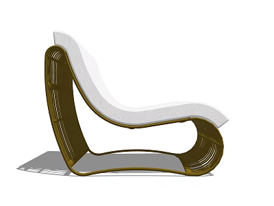 Modern Lounge Chair With Curved Wooden Frame And White Cushioned Seat 3d model
