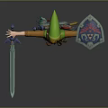 Adventurous Green Outfit Hero Character Holding Sword Shield Open Arms 3d model