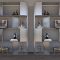 Modern Bookshelf Design With Multiple Decorative Shelves Displaying Sculptures And Books