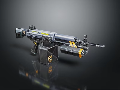 Modern Tactical Rifle With Scope Magazine Yellow Accents And Metal Body On Dark Background 3d model