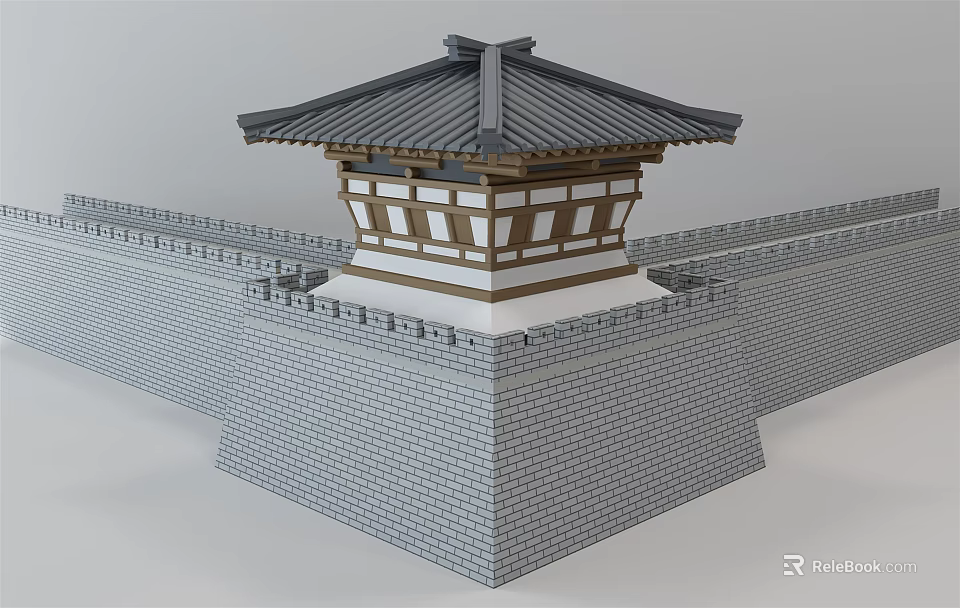 Ancient Architecture Traditional Watchtower With Tiled Roof And Brick Stone Walls 3d model 